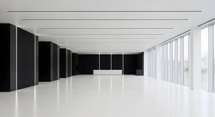Obraz premium Modern minimalist office interior with black walls and white floor