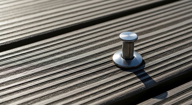 Metal mounting detail on a modern wooden deck