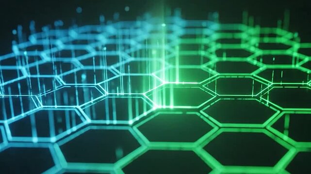 Abstract digital network grid with glowing hexagonal connections
