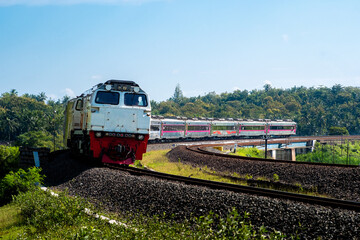 Indonesian train that crosses the line in Kulon Progo, Yogyakarta © Ahzan