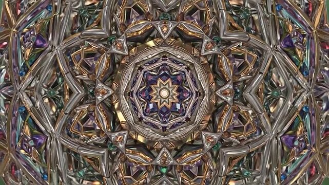 Intricate geometric pattern with metallic and jewel-like elements