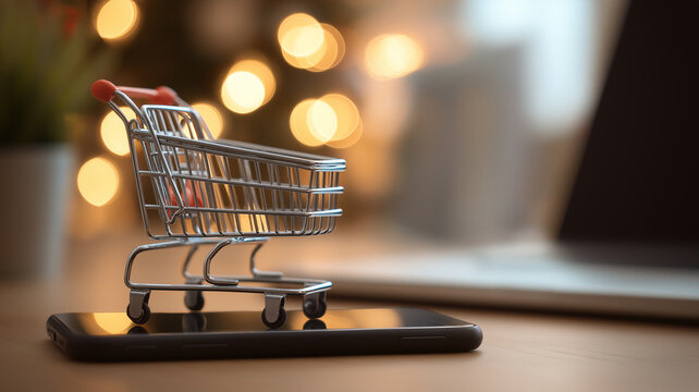 スマートフォン上のショッピングカート モバイルECとデジタル購買のコンセプト