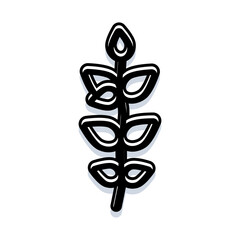 Fototapeta premium Cereal plant spike rising upward in clean minimal line art with drop shadow, symbolizing agriculture, grain, growth, sustainable farming, organic food and healthy natural development