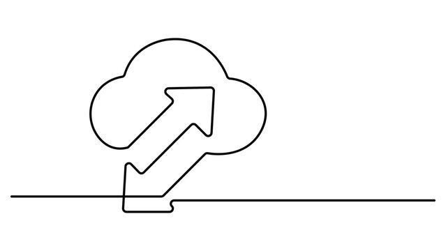 Minimalist continuous one line art drawing of a cloud with a download arrow symbol vector. Representing data transfer processes. Line art of cloud with up arrow computing and data storage