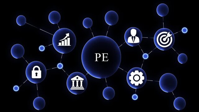 Futuristic digital network connection technology with global communication nodes and data exchange symbols