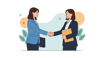 Fototapeta premium Two professional businesswomen in suits shaking hands to confirm a successful deal or new partnership agreement.