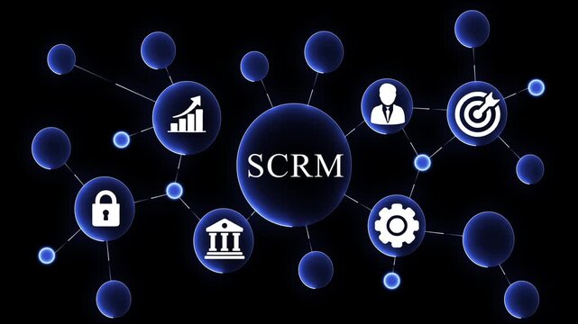 Futuristic S C R M customer relationship management network interface holographic display SCRM software