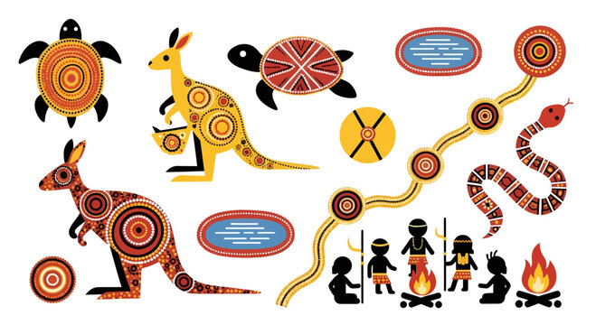 aboriginal art illustration, vector style graphic, australian indigenous design, cultural heritage