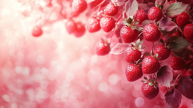 Dreamy Pink Pastel Background with Soft Strawberry Illustrations