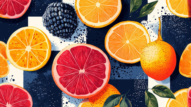 Abstract Minimalist Fruit Pattern in Bold Tropical Colors