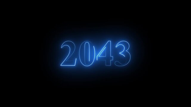 2043 neon text. Abstract 2043 neon text animation, Glowing neon number text on black background.  4k animation video.
