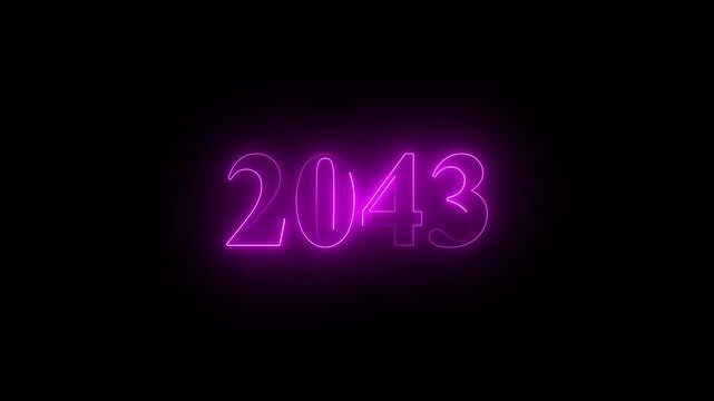 2043 neon text. Abstract 2043 neon text animation, Glowing neon number text on black background.  4k animation video.