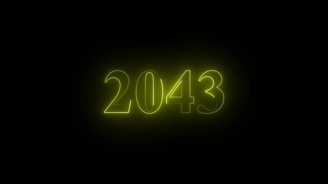 2043 neon text. Abstract 2043 neon text animation, Glowing neon number text on black background.  4k animation video.