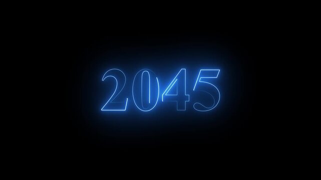 2045 neon text. Abstract 2045 neon text animation, Glowing neon number text on black background.  4k animation video.