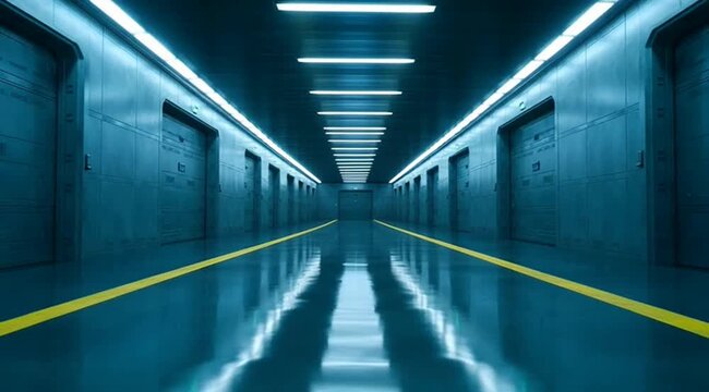 Modern underground parking garage with fluorescent lights and reflective floor modern parking lot empty parking space