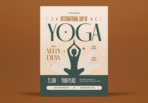 Yellow And Green Quirky International Day Of Yoga Flyer Layout