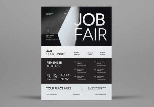 Black And Grey Minimalist Job Fair Flyer Layout