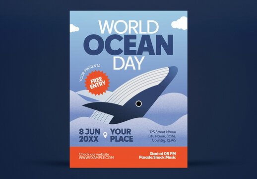 Blue And Orange Bold World Ocean Day Flyer Layout