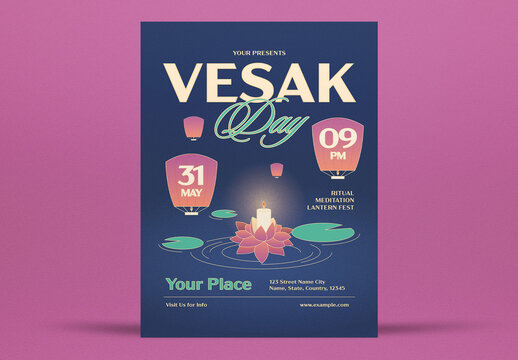 Blue And Yellow Quirky Vesak Day Flyer Layout