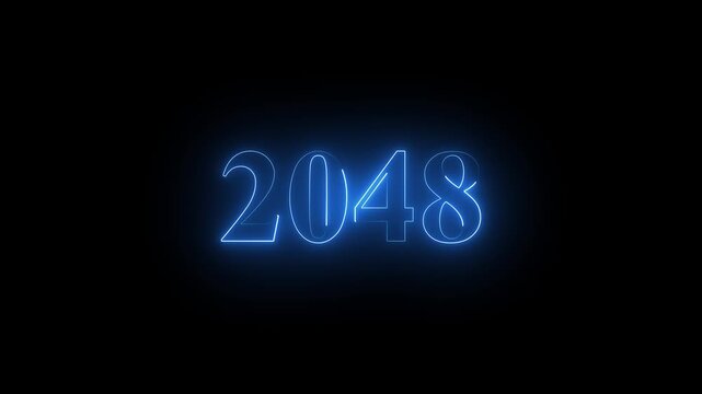 2048 neon text. Abstract 2048 neon text animation, Glowing neon number text on black background.  4k animation video.