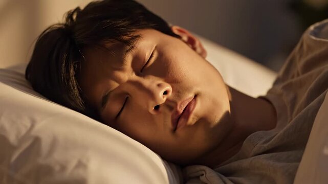 Serene young boy sleeping peacefully on pillow.