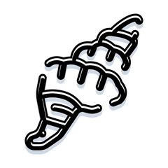 Seashell outline illustration with clean black line and subtle shadow, minimalist spiral shell icon evoking ocean, beach, marine life, summer and travel themes on white background © vectorwin