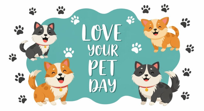 Corgis celebrate love your pet day with paw prints and friends