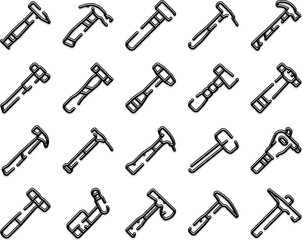 Fototapeta premium Variety of different hammer and mallet tools for construction, repair, and hardware work, featuring an assortment of specialized equipment for various tasks