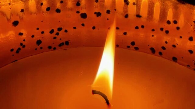 Candle Flame Close Up Burning Wax Light Warm Glow Relaxation Meditation Background Loop Calm Ambient Fire Light Flickering Cozy Night Aesthetic Wellness Spa Atmosphere Peaceful Soothing Visual