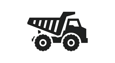 Obraz premium A minimalist black and white icon depicting a heavy duty industrial dump truck for construction