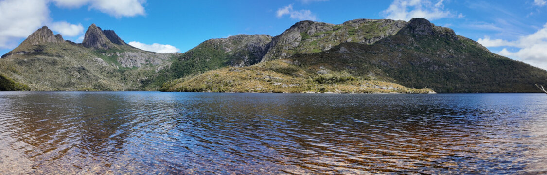 Spectacular panorama of Dave Lake Cradle Mountain Tasmania Australia