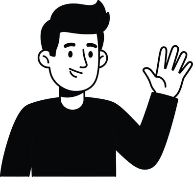 A cartoon man waving his hand in greeting or farewell