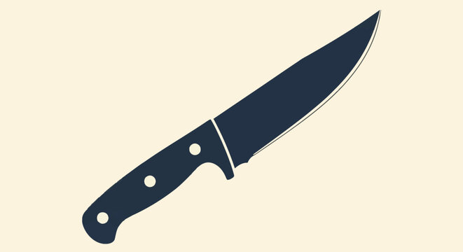 Vector silhouette illustration of a fixed blade hunting knife with a drop point blade and ergonomic handle featuring three rivets, isolated on a solid off-white background.