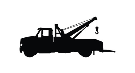 Black silhouette of a tow truck with a raised boom silhouette © MD