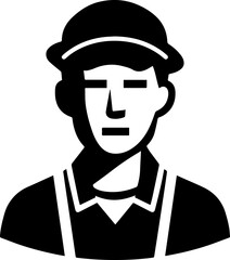 Obraz premium Hand Drawn Male Mine Worker Black and White Avatar Illustration in Minimal Line Art Style Design