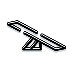 Obraz premium Simple seesaw playground equipment illustrating balance and movement on a teeter totter, ideal for concepts of childhood, play, and recreation in an isometric line art style