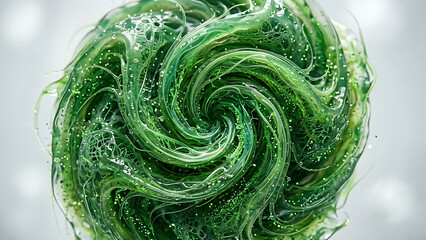 Obraz premium Abstract green spiral resembling a microscopic organism in a bright studio