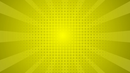 Energetic bright yellow background with classic halftone dots and radial sunburst rays for striking graphic design applications © Alif Nur Fauzan