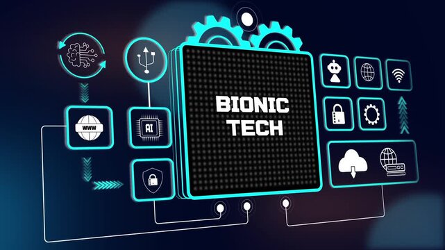 Interactive hud animation showing bionic tech for advanced human augmentation research and futuristic medical technology ads