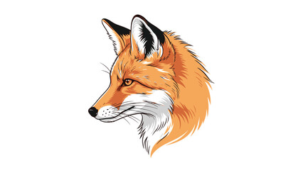 Obraz premium Detailed profile illustration of a red fox head with vibrant fur colors and alert expression on a solid white background for design use.