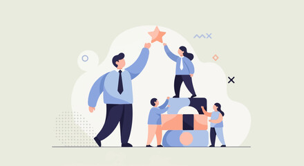 Fototapeta premium Teamwork achieves success with a shared goal of reaching a star