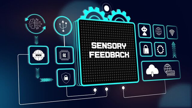 Cinematic hud animation showing sensory feedback systems for advanced tactile research and futuristic digital technology ads