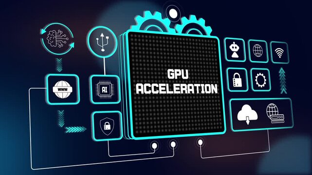 High tech gpu acceleration hud interface for smart graphics processing tutorials, digital creative software and growth