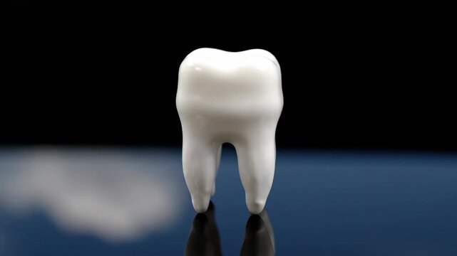 Perfect white tooth model on reflective surface for dental health