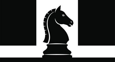 A striking black horse head portrait against a contrasting background silhouette © ANISURRAHMAN