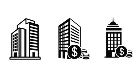 Fototapeta premium Buildings with dollar signs and coins a stark black silhouette