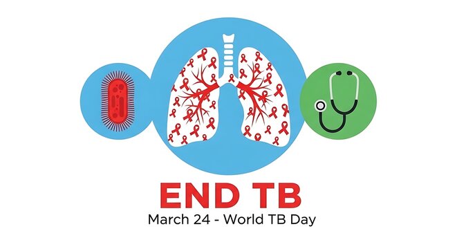 End tb world tuberculosis day logo with lung and stethoscope illustration