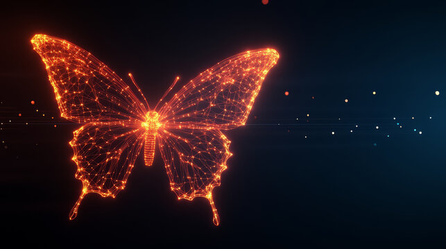 Glowing butterfly stardust digital abstract high fidelity vibrant dark background fantasy