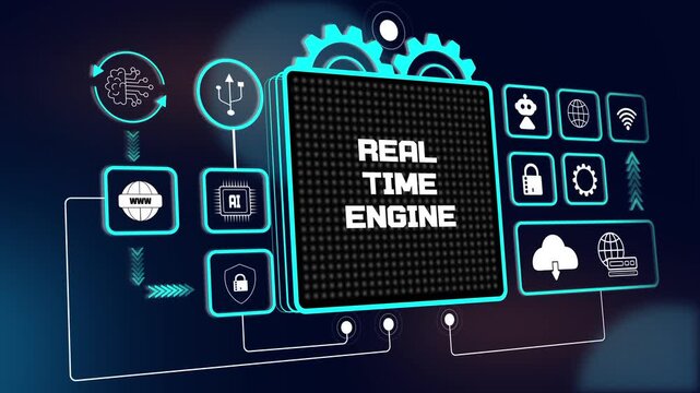 Dynamic hud animation of real time engine for advanced digital rendering performance and futuristic software engineering ads