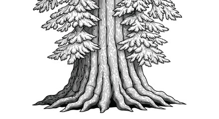 Giant Sequoia Tree Trunk and Roots Illustration © Kuwadi